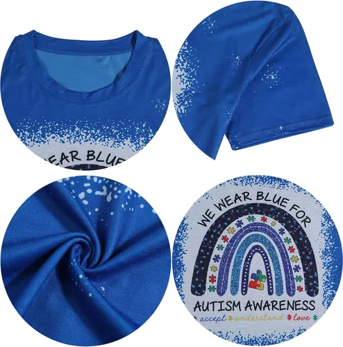 Vista 4 de Camiseta de concientización sobre el autismo, aceptación del autismo, camisetas azules para autismo, camisetas de educación especial, ropa