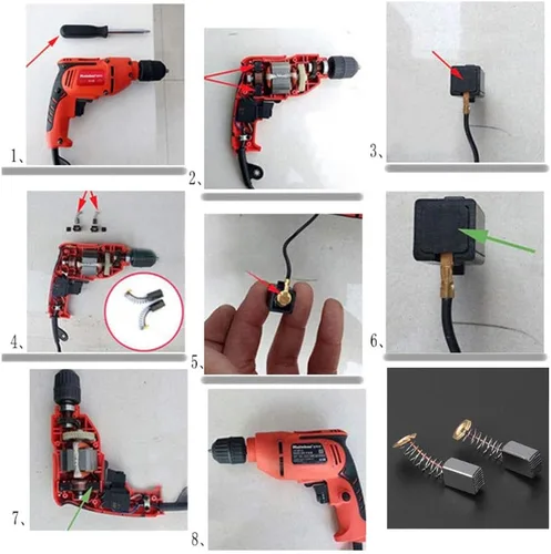 Vista 6 de Cepillos de carbón para motor (10 unidades, varios tamaños, para herramientas eléctricas)