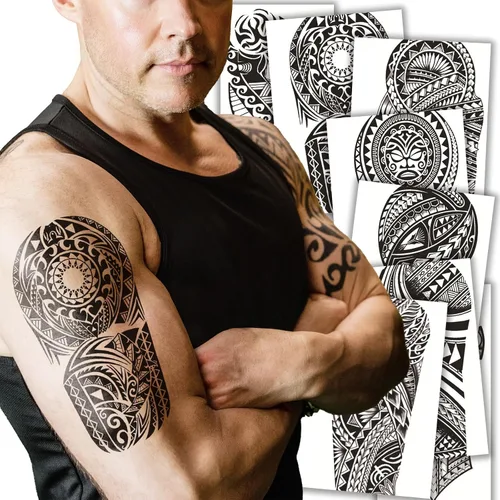 Vista 10 de Kotbs 6 hojas de tatuajes temporales de animales en 3D para mujeres y hombres, tatuajes realistas impermeables falsos con patrón de lobo y león