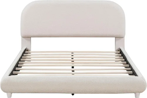 Vista 4 de Cama de Plataforma Tapizada con Forma Curva con Cabecera de Forma Curva, Marco de Cama de Madera Tamaño Full para Dormitorio de Niños y Adultos