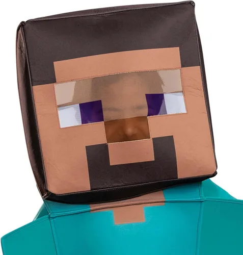 Vista 2 de Steve Disfraz para niños, disfraz oficial de Minecraft adaptado para disfraz y cabeza