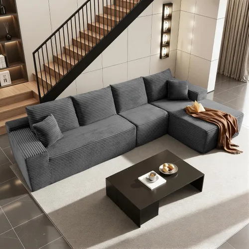 Vista 21 de AUGOP Sofá modular moderno de 96 pulgadas para sala de estar, sofá modular con sofás en forma de L, sofá tapizado sin hueso, sofá seccional con Negro