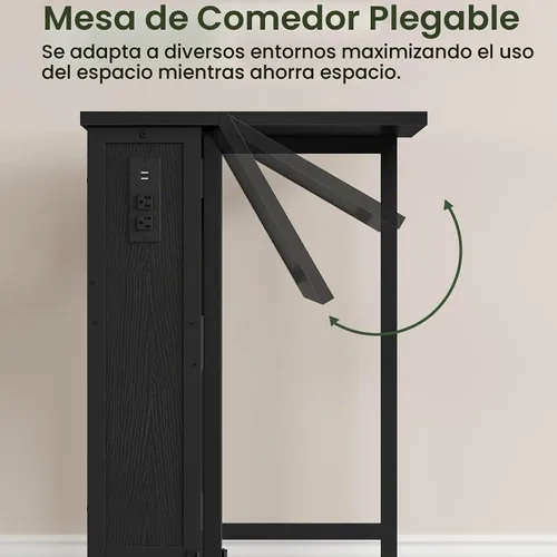 Vista 6 de CHOEZON Escritorio plegable moderno para computadora de 31.5 pulgadas con tomas de corriente, ruedas, almacenamiento, perfecto para espacios Negro