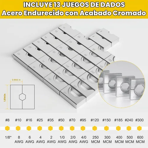 Vista 4 de Herramienta de Prensado de Alambre Hidráulico de 16 Toneladas, Terminal de Cable de Batería con 13 Pares de Troqueles, Herramienta de Prensado