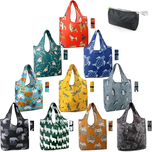 Vista 34 de BeeGreen Bolsas de comestibles reutilizables de Navidad con bolsa de almacenamiento con cremallera, paquete de 10 bolsas de compras reutilizables a