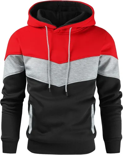 Vista 25 de Gesean - Sudadera con capucha para hombre, diseño de bloques de color, estilo suéter, manga larga, casual, con bolsillo