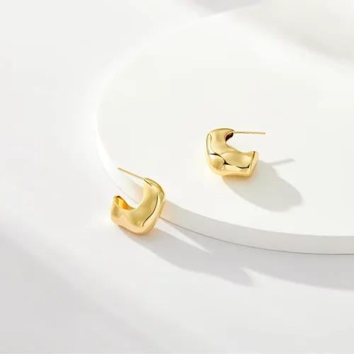 Vista 8 de KissYan Chunky Gold Hoop Earrings for Women, 14K Gold Plated Lightweight Hollow Open Hoops Thick Teardrop Earrings Sterling Silver Post Fashion