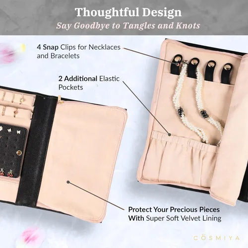 Vista 3 de COSMIYA Joyero de viaje personalizado con inicial, regalos personalizados con monograma para mujeres, regalos de dama de honor, organizador de joyas