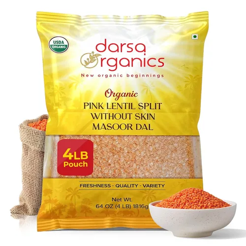 Vista 8 de Darsa Organics Lentejas rojas divididas (Masoor Dal) 2 libras USDA Orgánico, sin OMG, veganas, kosher Ricas en proteínas y fibra Ideal