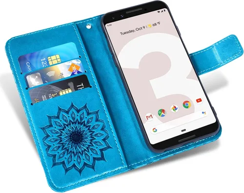 Vista 3 de Funda de teléfono para Google Pixel 3 XL con protector de pantalla de vidrio templado y funda magnética de cuero, soporte para tarjetas, accesorios
