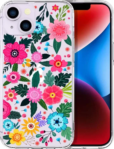 Vista 77 de Compatible con iPhone 14, funda transparente y bonita para mujeres y niñas, diseño floral, diseño floral femenino, funda para teléfono 14