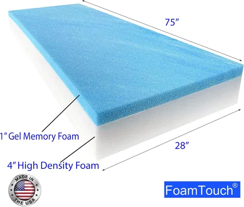 Vista 2 de FoamTouch Colchón litera de 5 pulgadas de alto x 28 pulgadas de ancho x 75 pulgadas de largo con espuma viscoelástica de gel, sin funda Gel sobre