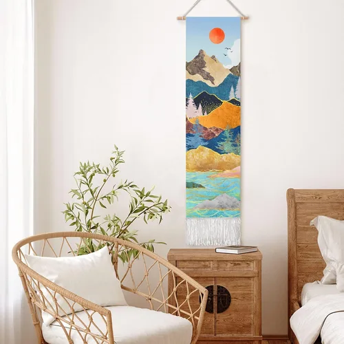 Vista 3 de RosieLily Tapiz de arte de pared, tapiz de naturaleza de montaña azul, 13 pulgadas de ancho x 51 pulgadas de alto, para decoración de pared