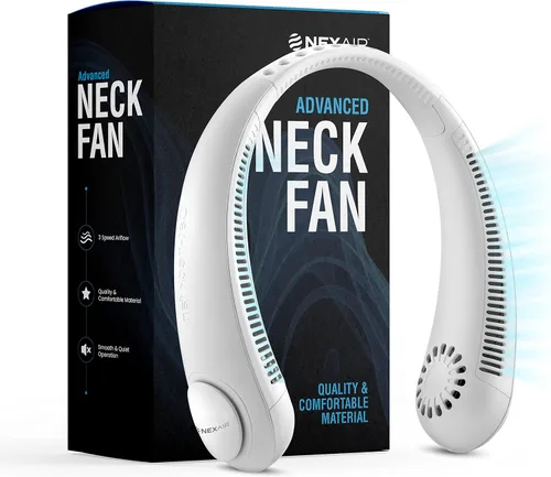 Vista 8 de NEXAIR Ventilador de cuello portátil de enfriamiento manos libres, ventilador de cuello ligero sin aspas, 3 velocidades, batería de 2400 mAh, tiempo