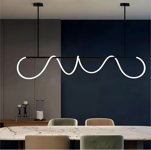 Vista 8 de Lámparas colgantes LED modernas para isla de cocina, lámpara lineal LED regulable con control remoto, lámpara de iluminación de isla negra de 39