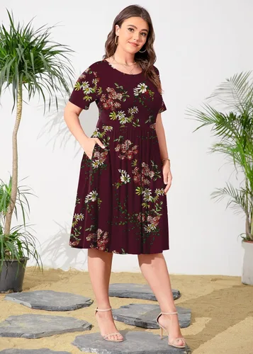 Vista 5 de POSESHE Vestido de verano para mujer, talla grande, 2023, casual, manga corta, cintura imperio, ajuste holgado, vestido de camiseta con bolsillos