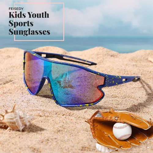 Vista 7 de FEISEDY Gafas de sol unisex para jóvenes, gafas de sol de béisbol y tenis, UV400 deportivas para niños y niñas, pantallas de ciclismo B4064