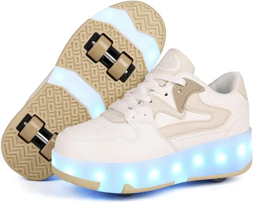 Vista 7 de Ufatansy - Zapatos con ruedas para patinar para niños y niñas, con 4 ruedas desmontables, 16 modos de luces LED de colores, zapatillas deportivas