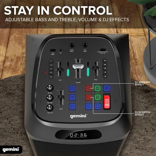 Vista 7 de Gemini Sound GHK-2800 - Altavoz de fiesta con refuerzo de graves, luces LED y efectos de cambio de voz, karaoke Bluetooth, incluye micrófono