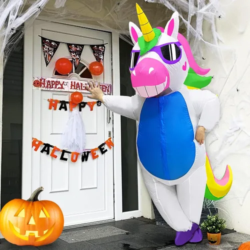 Vista 2 de Camlinbo Halloween Inflatable Unicorn Costume for Adults Women Men Full Body Blow up Halloween Costumes Party Cosplay