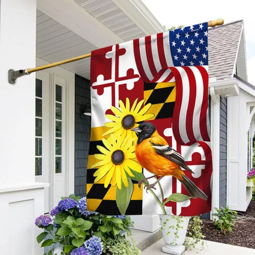 Vista 8 de FLAGWIX Bandera Americana - Bandera del Estado de Maryland con Oriole de Baltimore y Flor de Ojo Negro, Bandera Premium de Poliéster Decorativa