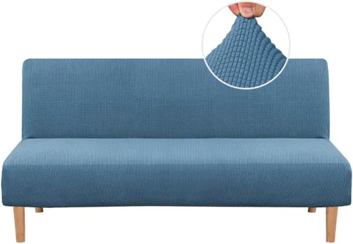 Vista 9 de H.VERSAILTEX Funda elástica para futón sin brazos, funda protectora elástica para sofá cama, textura rica en elastano, pequeños cuadros de tela Negro