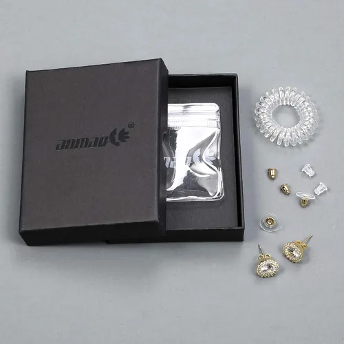 Vista 6 de Aretes de tuerca para niñas, joyería de moda, aretes de halo de circonita cúbica para mujeres y hombres, Piedra Cristal, Circonia cúbica