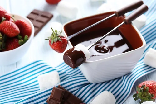 Vista 4 de Una mezcla de fondue de chocolate, paquete de 3, sabor natural, sin MSG, sin gluten. Sin conservantes, fácil de hacer, inmersión de frutas