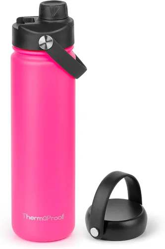 Vista 16 de Botella de agua aislante ThermoProof – Acero inoxidable, boca ancha, tapas abatibles y con boquilla, a prueba de fugas, apta para lavavajillas Ámbar