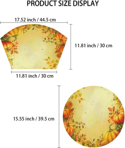 Vista 6 de Juego de 4 manteles individuales de cuña de otoño, hojas de calabaza de 4 manteles individuales de cuña y 1 mantel individual redondo. Resistente al