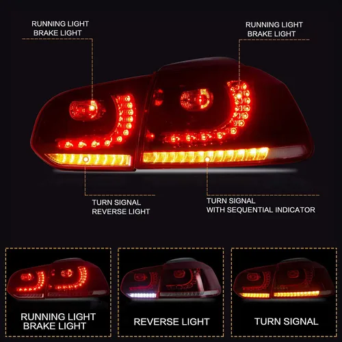Vista 2 de VLAND Conjunto de luces traseras para Golf 6 2010-2014, lámparas traseras con DRL, luz trasera con luces antiniebla y señal de giro secuencial