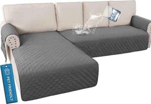 Vista 9 de H.VERSAILTEX Fundas de sofá para sofá seccional, 2 piezas, funda de sofá en forma de L, 100% impermeable y lavable, protector de sofá para perros