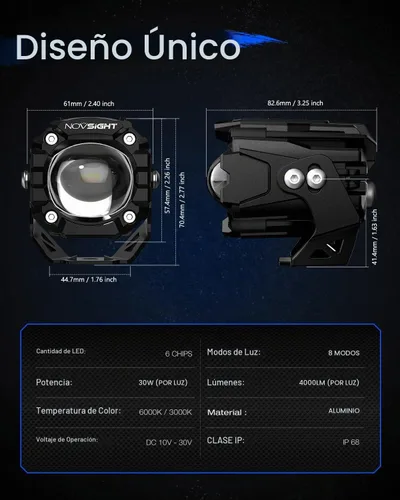Vista 7 de NOVSIGHT Luces antiniebla de conducción LED todoterreno auxiliares de motocicleta de 2 pulgadas, par