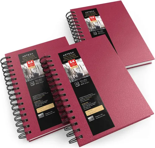 Vista 15 de ARTEZA Juego de cuaderno de bocetos de acuarela, paquete de 3, 64 páginas por libro, 5.5 x 8.5 pulgadas, cuadernos de espiral de tapa dura negra