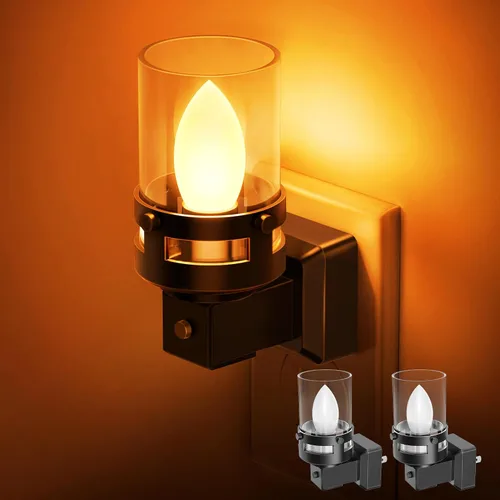 Vista 13 de Briignite Candelabro de luz nocturna enchufable a la pared, luz nocturna LED cálida con sensor de anochecer a amanecer, 0-100LM regulable, luz