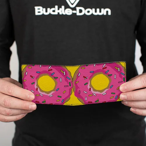 Vista 4 de Buckle-Down Billetera para hombre, plegable, color rosa glaseado rosado rosado, color amarillo, cuero vegano, 4.0 x 3.5 pulgadas, Donas, Buckle-down