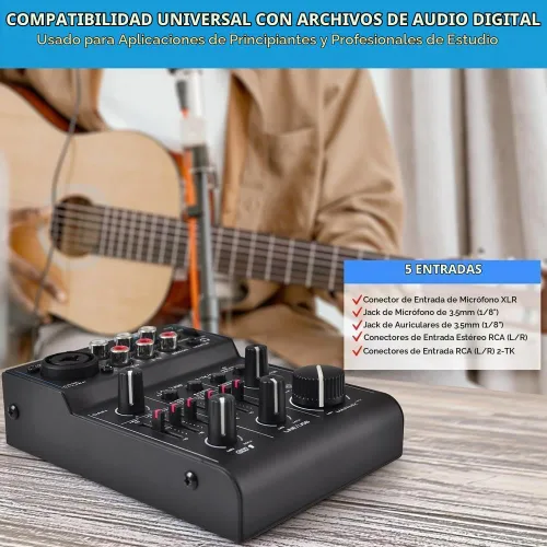 Vista 5 de Pyle - Mezclador de audio Bluetooth de 3 canales - Controlador de sonido DJ con tarjeta de sonido USB para grabación en PC - XLR - Conector
