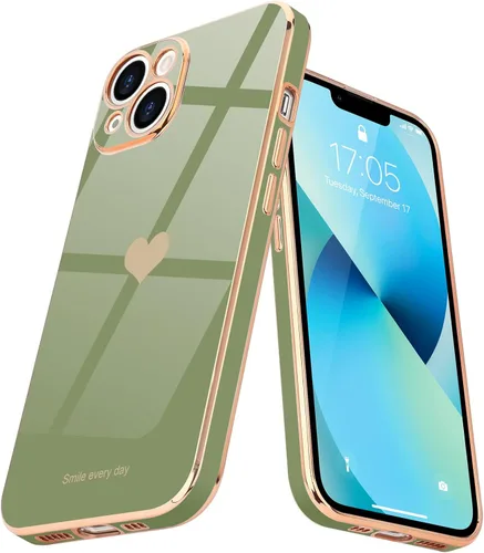 Vista 14 de Teageo Funda de iPhone 13 Pro, mujer y niña, corazón bonito, chapado brillante, cubierta trasera suave negra, protección completa de cámara Negro