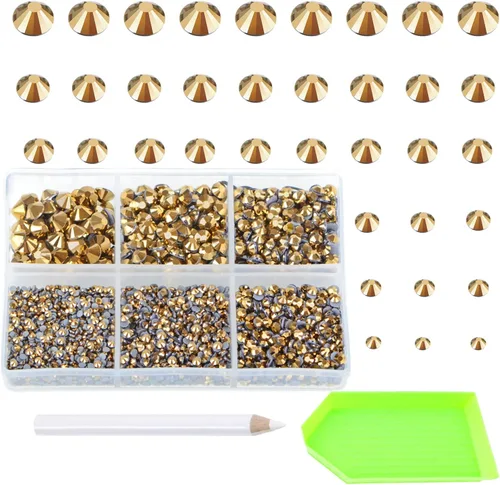 Vista 11 de AD Beads 4500 diamantes de imitación termoadhesivos con parte trasera plana, 6 tamaños (0.079-0.236 in), gemas de cristal redondas con pinzas