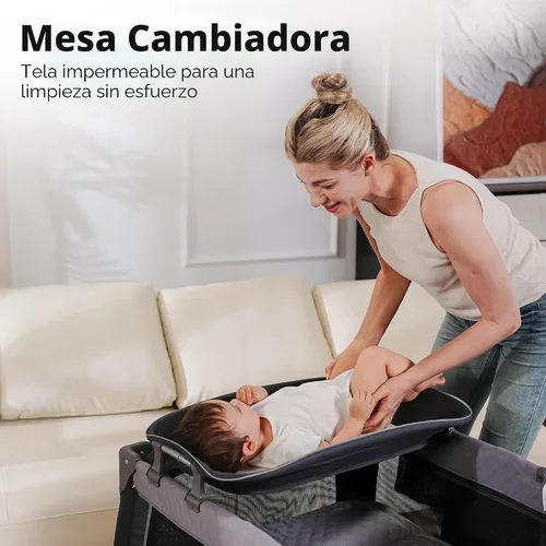 Vista 5 de Corral de juegos para bebé Pamo Babe con dosel, cuna portátil con cambiador