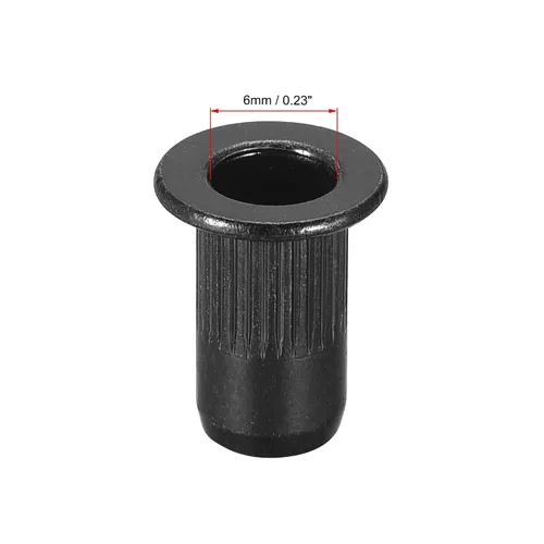 Vista 3 de uxcell Tuercas de remache M4 de acero al carbono chapadas en zinc moleteado cabeza plana roscada tuerca de inserción negra 100 piezas