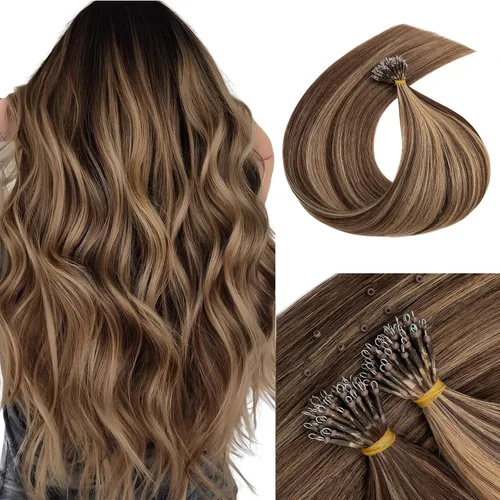 Vista 10 de MY-LADY Microlink - Extensiones de cabello humano con microcuentas de 14 pulgadas, extensiones de cabello rubio con micro bucle, extensiones