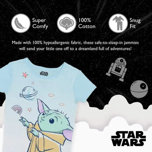 Vista 2 de Star Wars Girls' 4-Piece Snug-Fit Cotton Pajama Set