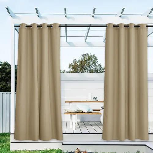 Vista 147 de NICETOWN Cortina para Exteriores para Patio Impermeable de 84 Pulgadas de Ancho, Aislamiento Térmico con Ojales Antioxidantes Bloqueo UV Cortina