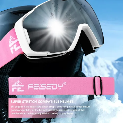 Vista 7 de FEISEDY Ski Goggles, OTG Snow Sport Goggles for Men, Women & Youth B2961 Blanco - Plata Vlt 12%