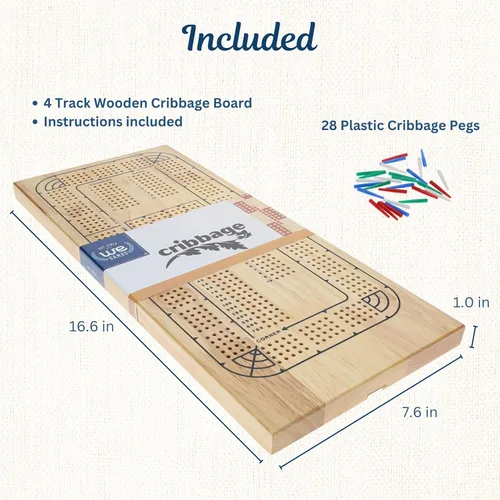 Vista 4 de WE Games Tabla de madera para 4 jugadores, tablero de madera natural maciza de 4 pistas, clavijas de plástico e instrucciones