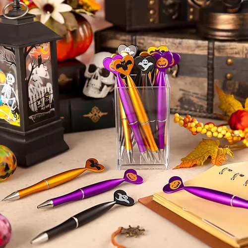 Vista 4 de 48 bolígrafos de Halloween, calabaza, fantasma, murciélago. Bolígrafo retráctil de tinta negra de 0.039 in para Halloween, suministros de fiesta