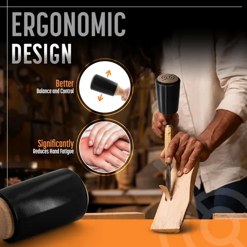 Vista 6 de Mazo de tallado de madera de precisión de 15 onzas para carpintería, cómodo mango de madera que reduce la fatiga de la mano, cabeza de uretano que