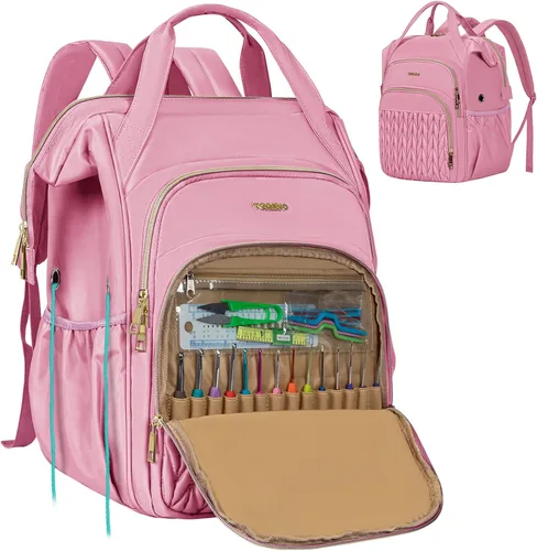 Vista 8 de Mochila para hacer punto, organizador grande de bolsa de ganchillo, organizador de almacenamiento de hilo resistente al agua, soporte de hilo