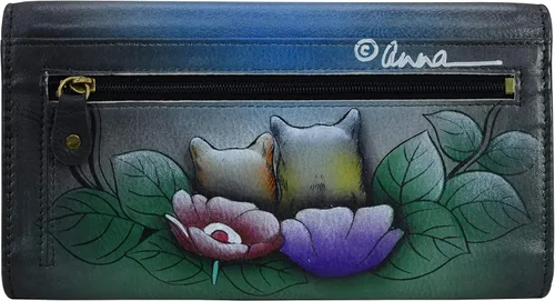 Vista 2 de Anna by Anuschka Women's Hand-Painted Leather Three Organizer Tri-fold Wallet